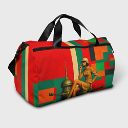 Сумки спортивные Милитари девушка на оружейной башне ретрофутуризм, цвет: 3D-принт