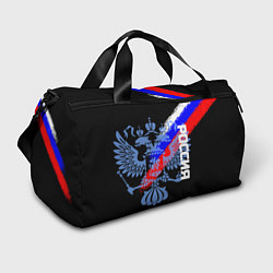 Сумки спортивные Россия с флагом и гербом на чёрном фоне, цвет: 3D-принт