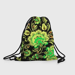 Рюкзак-мешок Хохлома: черный и салатовый, цвет: 3D-принт