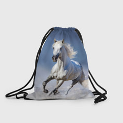 Рюкзак-мешок Белая лошадь скачет по снегу, цвет: 3D-принт