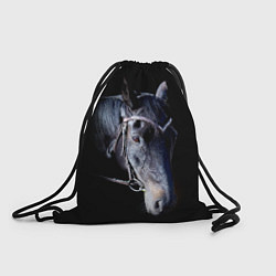Рюкзак-мешок Конь вороной на черном, цвет: 3D-принт
