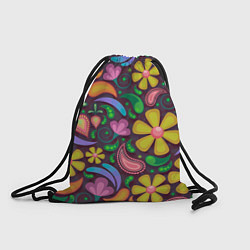 Рюкзак-мешок Летние цветы узор на темном, цвет: 3D-принт