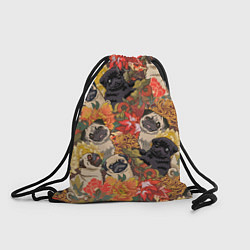Рюкзак-мешок Мопсики Цветочки, цвет: 3D-принт