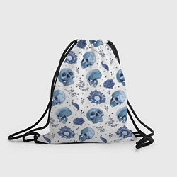 Рюкзак-мешок Узор Голубые черепа с цветами, цвет: 3D-принт