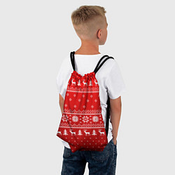 Рюкзак-мешок Красный узор с оленями, цвет: 3D-принт — фото 2