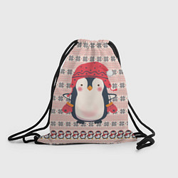 Рюкзак-мешок Милый пингвин в шапочке и варежках, цвет: 3D-принт