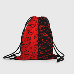 Рюкзак-мешок Черно-Красные сердца с крылышками, цвет: 3D-принт