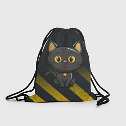 Рюкзак-мешок Черный кот желтые полосы, цвет: 3D-принт