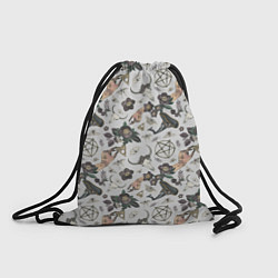 Рюкзак-мешок Пентаграмма, бабочка, череп, ведьма, темные цветы, цвет: 3D-принт