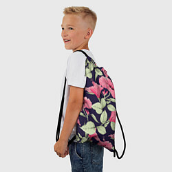 Рюкзак-мешок Цветы Розовые Гибискусы На Тёмно-Синем Фоне, цвет: 3D-принт — фото 2