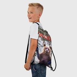 Рюкзак-мешок Российский медведь на фоне берёзы, цвет: 3D-принт — фото 2