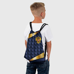 Рюкзак-мешок Золотой герб России на объемном синим фоне, цвет: 3D-принт — фото 2