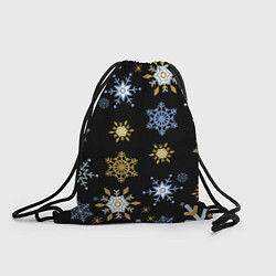 Рюкзак-мешок Новый год снежинки на чёрном фоне, цвет: 3D-принт