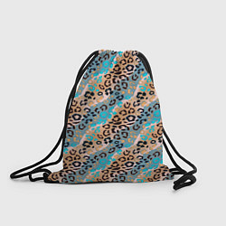 Рюкзак-мешок Леопардовый узор на синих, бежевых диагональных по, цвет: 3D-принт