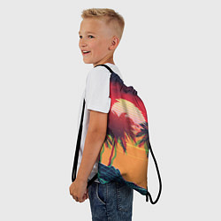 Рюкзак-мешок Пальмы и пляж на закате с помехами VHS ретро дизай, цвет: 3D-принт — фото 2