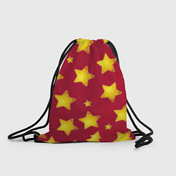 Рюкзак-мешок Золотые звезды и елки на красном, цвет: 3D-принт