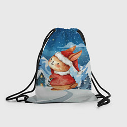 Рюкзак-мешок Новогодний заяц снежный фон, цвет: 3D-принт