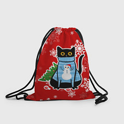 Рюкзак-мешок Котик в свитере с ёлочкой, цвет: 3D-принт