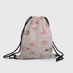 Рюкзак-мешок Птицы снегири и зимние ягоды, цвет: 3D-принт