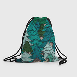 Рюкзак-мешок Ежи в еловом лесу, цвет: 3D-принт