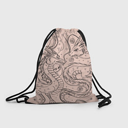 Рюкзак-мешок Дракон - унесенные призраками: тату на бежевом, цвет: 3D-принт