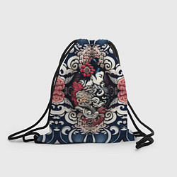 Рюкзак-мешок Irezumi style: девушка и синие узоры, цвет: 3D-принт