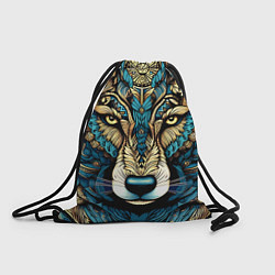 Рюкзак-мешок Волк в бирюзовом орнаменте, цвет: 3D-принт