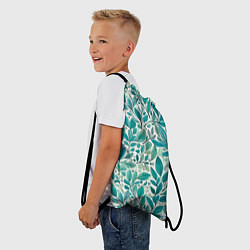 Рюкзак-мешок Нежные акварельные листья, голубые и зеленые, цвет: 3D-принт — фото 2