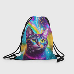 Рюкзак-мешок Полосатый кот с разноцветной звездной туманностью, цвет: 3D-принт