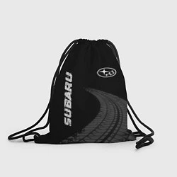 Рюкзак-мешок Subaru speed на темном фоне со следами шин: надпис, цвет: 3D-принт