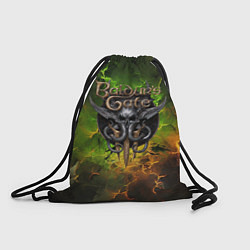 Рюкзак-мешок Baldurs Gate 3 logo dark green fire, цвет: 3D-принт