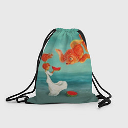 Рюкзак-мешок Девочка с арбузом и золотая рыбка, цвет: 3D-принт