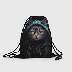Рюкзак-мешок Кот в капюшоне стиль киберпанк, цвет: 3D-принт