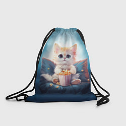 Рюкзак-мешок Белый котик с попкорном, цвет: 3D-принт