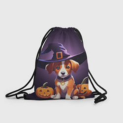 Рюкзак-мешок Песик и две тыквы на Хэллоуин, цвет: 3D-принт