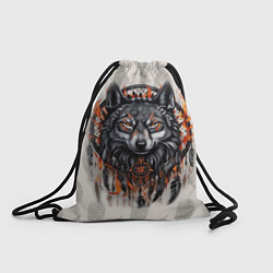 Рюкзак-мешок Волк и ловец снов с перьями, цвет: 3D-принт