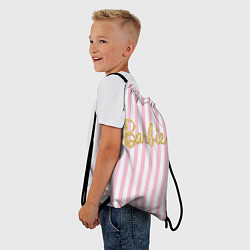 Рюкзак-мешок Barbie - золотая надпись и бело-розовые полосы, цвет: 3D-принт — фото 2