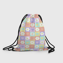 Рюкзак-мешок Сердечки и цветочки в пастельных квадратах, цвет: 3D-принт