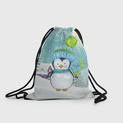 Рюкзак-мешок Новогодний пингвин, цвет: 3D-принт