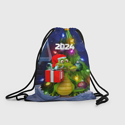Рюкзак-мешок Дракон с подарком у елки, цвет: 3D-принт