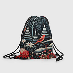 Рюкзак-мешок Новогодний лес и птицы, цвет: 3D-принт