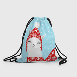 Рюкзак-мешок Лама - альпака в шапочке зимой, цвет: 3D-принт