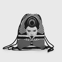 Рюкзак-мешок Черно белый портрет девушки на полосатом, цвет: 3D-принт