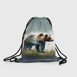 Рюкзак-мешок Минималистичный пейзаж с медведем акварель, цвет: 3D-принт