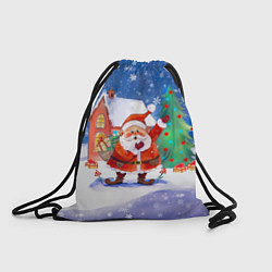 Рюкзак-мешок Дед Мороз с мешком и елкой, цвет: 3D-принт