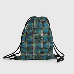 Рюкзак-мешок Листья остролиста на голубой шотландке, цвет: 3D-принт