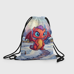 Рюкзак-мешок Милый дракон в новогодней деревне, цвет: 3D-принт