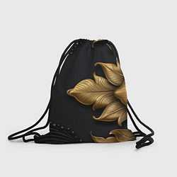 Рюкзак-мешок Золотые объемные листья на черном фоне, цвет: 3D-принт