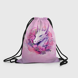 Рюкзак-мешок Дракон с цветами в акварельном стиле, цвет: 3D-принт