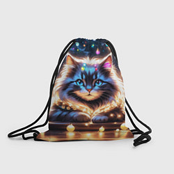 Рюкзак-мешок Кот с гирляндой среди новогодних украшений, цвет: 3D-принт
